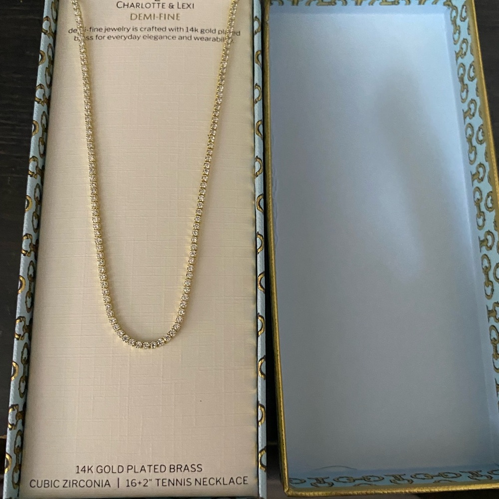 Gold-Plated Cubic Zirconia Tennis Necklace - Gold